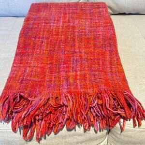 Pier 1 Imports Plaid Fringe Trim Throw Blanket 74x54 Multicolor Rust Pink Purple